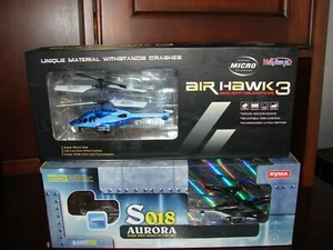 Set of 2 Remote Infrared Controlled Helicopter Haktoys Air Hawk 3 & Syma Aurora - Picture 1 of 3