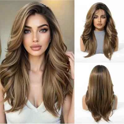 Copper Synthetic Lace Front Wig Medium Length Layered Hair Ginger Women Wig - Image 1 of 4