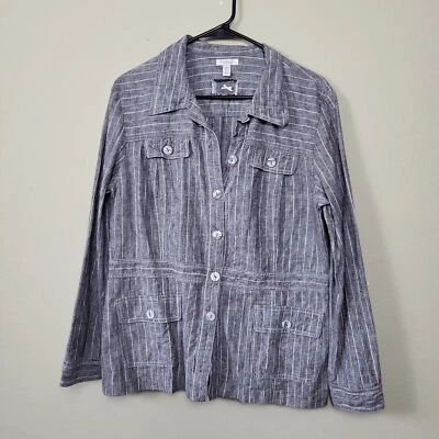 Conrad C Womens Gray Striped Long Sleeve Button Front Jacket Blazer Size 14 - Image 1 of 4