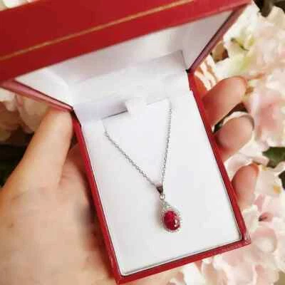 Women's Gift Pendant 14K White Gold Plated 1.60Ct Oval Cut Lab Created Red Ruby - Image 1 of 4