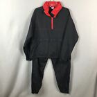 Vintage Track Suit Unisex Large Black Red Nylon Joggers Zip Ankles Work Out