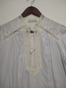 Christian Dior ~ Lingerie Women Sz Med - Long Ivory Lace Trimmed V-neck Vintage - Picture 1 of 11