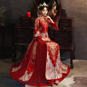 Xiuhe Suit Chinese Traditional Bride Dress Wedding Dress Women Retro Red Set - Picture 1 of 25