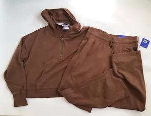 Women French Terry Loose Fit SweatShirt+Straight Leg Sweatpant JoyLab Brown M - Picture 1 of 10