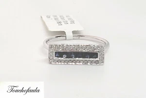 14K WHITE GOLD BLUE SAPPHIRE AND DIAMONDS RING BEAUTIFUL SIZE 7 TCW 1/2 CTS - Picture 1 of 5