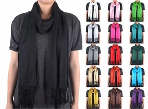 Solid Color Plain Long Scarf Wrap Shawl Soft Classic Fashion Fringe Tassel - Picture 1 of 22