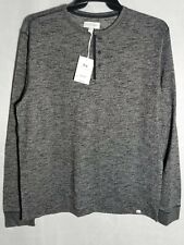 Men's Long Sleeve Henley 3 Button Grey Black Crew Neck Free Assembly SHARP NWT