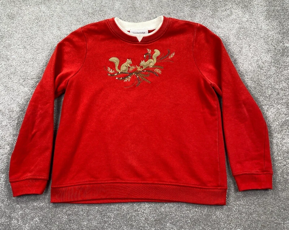 Винтажный Breckenridge женщин вышитые белки Crewneck толстовка размер L красный - Изображение 1 из 4