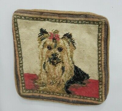 Vintage Needlework Hand Embroidered Dog Cushion Cover 23X24cm • 4.99£
