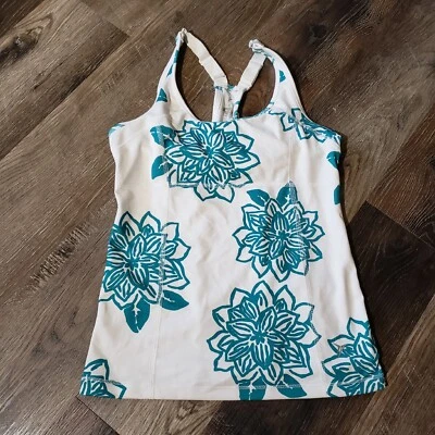 Camiseta sin mangas Old Navy Active Wear verde blanco floral incorporada espalda deportiva yoga S Foto 1 de 4