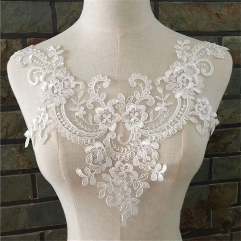 2pcs Large 3d Lace Floral Wedding Motif Embroidery Applique Sew Cute Dress Trim