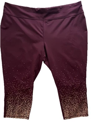 Xersion Performance Capri Borgonha Ouro Rosa Feminino 2X Ajuste Yoga Cintura Alta - Imagem 1 de 4