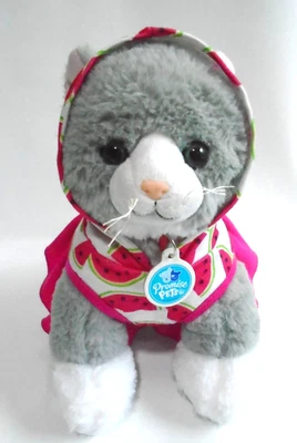 Build A Bear Promise Pets Gray White Cat Plush w/Collar Strawberry Outfit - Image 1 of 4