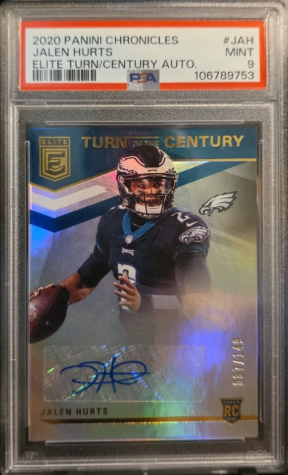 2020 Panini Chronicles Turn of Century Autographs TOC-JAH Jalen Hurts PSA 9 /149 - Image 1 of 3