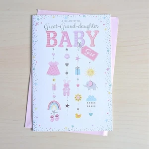 Great Granddaughter New Baby Girl Card - Birth Born Congratulations 7.5"x5.25" - Picture 1 of 3