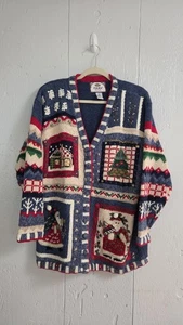 Vtg Women's 18/20 L TIARA International Winter Christmas Panel Cardigan Sweater - Picture 1 of 12