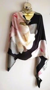 Ted Baker Maita Black Porcelain Rose Floral Print Large Silk Scarf *Bag Dress Ls - Picture 1 of 11