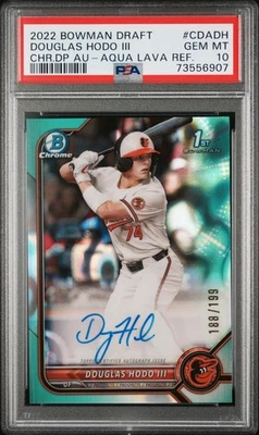 DOUGLAS HODO III 2022 Bowman Chrome DP Autograph Aqua Lava Ref 188/199 PSA 10 - Image 1 of 3