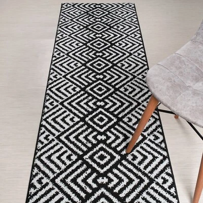 Custom Length Stair Hallway Runner Rug Non Slip Backing, Chevron Black - Image 1 of 4
