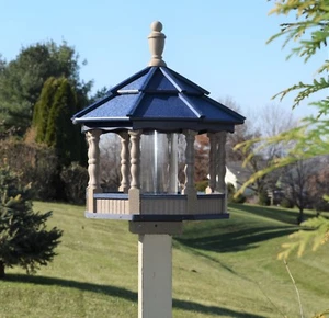 LARGE Poly spindle bird feeder | Amish handmade | Gazebo Feeder | Clay & Blue - Picture 1 of 3