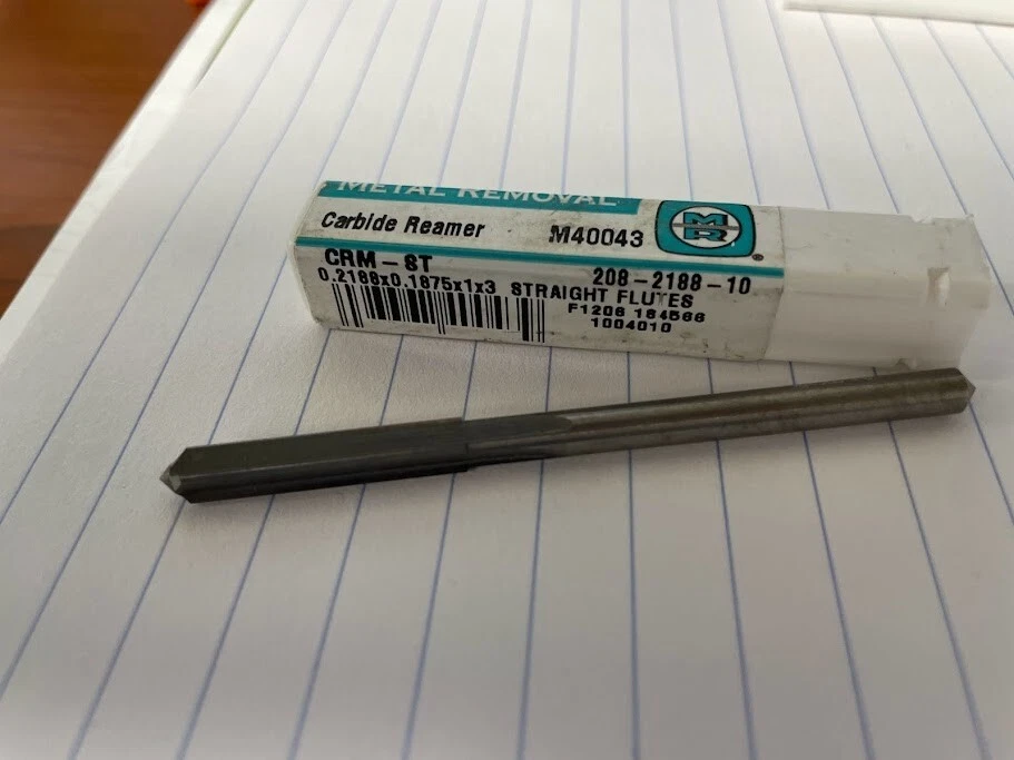METAL REMOVER CARBIDE REAMER M40043 CRM-ST .2188"X.1875"X1"X3" STRIGHT FLUTE - Image 1 of 1