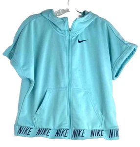 Nike Dry Core FZ Hoodie Short Sleeve Sweatshirt Teen Girls Crop 859966 XL Blue - Picture 1 of 10