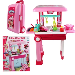 2-in-1 Kids Toddlers Travel Suitcase Kitchen Cooking Chef Pretend Play Toy Set - Picture 1 of 15