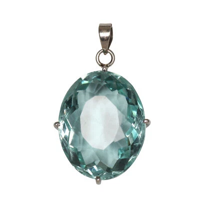 Oval Shape 925 Silver Hydrothermal Aquamarine 99 Carat Pendant Statement AA-10 - Image 1 of 4