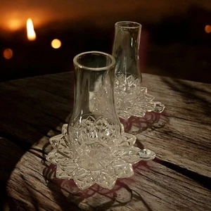 1960's Federal Glass Pair Of Small Hurricane Lamps With Bonus 5" Tapers (4) - Picture 1 of 9