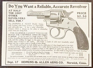 1906 HOPKINS&ALLEN ARMS Vtg XL Double Action Revolver/Gun Print Ad~Norwich.Conn. - Picture 1 of 1