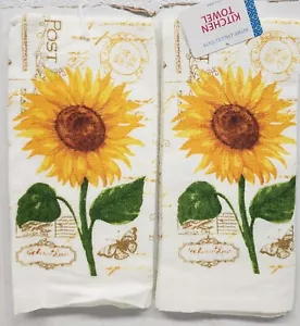 Set of 2 Same Printed Cotton Kitchen Towels (15" x 25") SUNFLOWER & POST,AM - Picture 1 of 10