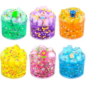 6 Pack Jelly Cube Crunchy Slime Kit, with Yellow, Pink, Purple, Green Blue Clear - Picture 1 of 7