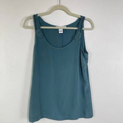 Blusa sin mangas Charlotte Ronson Top para mujer 4 verde azulado seda con cuentas vintage Y2K Foto 1 de 4
