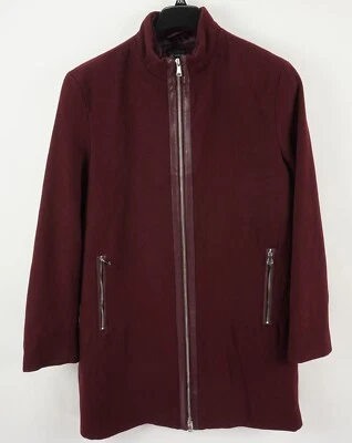 New International Concepts Mens Large Burgundy Wool Blend Faux Leather Trim Coat - Image 1 of 4