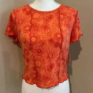 NUEVO CON ETIQUETAS ~ juniors ~ SO ~ volante ~ CROP TOP ~ naranja ~ FLORAL ~ talla XL - Imagen 1 de 8