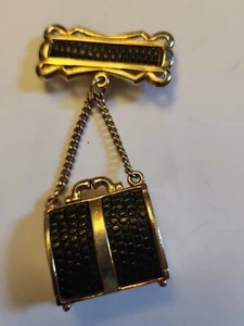Goldfarbene schwarze Clutch Handtasche Brosche Anstecknadel baumelnder Kettengriff - Bild 1 von 7
