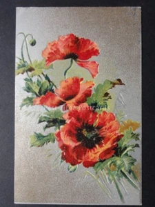 Poppies Postcard on Silvered Surface c1907 by B.B. London - Picture 1 of 2
