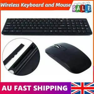 2.4GHz Cordless Wireless Keyboard and Optical Mouse USB Receiver Set Black NEW - Picture 1 of 12