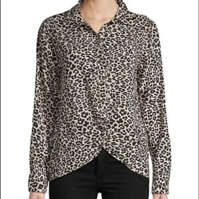 NWT C&C California Pink Leopard Print Long Sleeve Blouse Top Size XL - Image 1 of 4