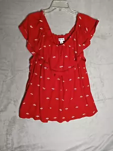 Ava & Viv Womens 3X Red White Sleeveless Blouse Ruffle Top 28"a/a Polyester Blen - Picture 1 of 6