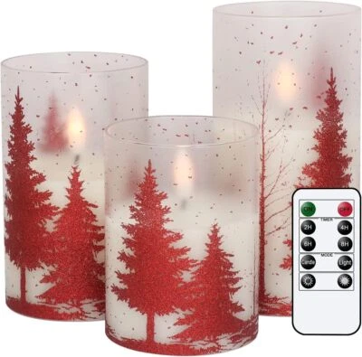 Weihnachtsbaum Glas LED Kerzen flackern mit Fernbedienung und Timer batterieb... - Bild 1 von 4