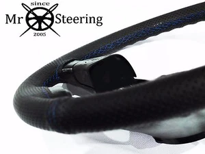FITS LAND ROVER DEFENDER PERFORATED LEATHER STEERING WHEEL COVER BLUE DOUBLE ST - Picture 1 of 3