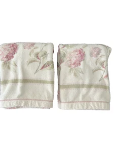 Laura Ashley Pink Hydrangea Bath Towels Set of 2 Floral Cotton Cottagecore - Picture 1 of 10
