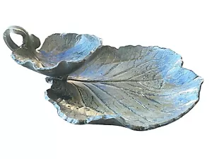 candy Dish Pottery Bowl Platter Blue appetizer cookie glazed leaf Handmade tier - Picture 1 of 6