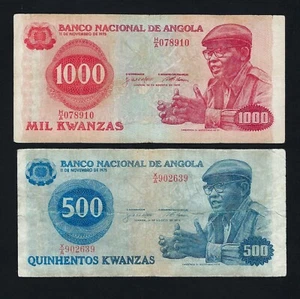 Portugal ANGOLA set 500 + 1000 KWANZAS 1979 P-116 AND P-117 F-VF - Picture 1 of 2