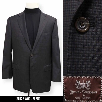 HICKEY FREEMAN mens SLIM brown check BEACON sport coat suit jacket blazer 44 L - Image 1 of 4
