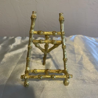 Vintage Easel Gilded Metal Faux Bamboo Petite Display Easel 5" high Goldtone - Image 1 of 4