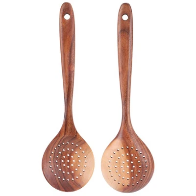 Slotted Spoon Wooden Long Handle Skimmer Scoop Kitchenware Cooking Kitchen - Image 1 of 4