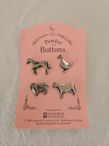 Vintage 1991 Danforth Pewter Made In Vermont Buttons  Farm Animal Set - Picture 1 of 5