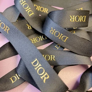 5 Yards of Christian DIOR Holiday Navy Blue Ribbon w/Gold Lettering 3/4" Width - Picture 1 of 16